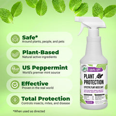 Mighty Mint spray shown in a greenhouse for indoor plant protection.