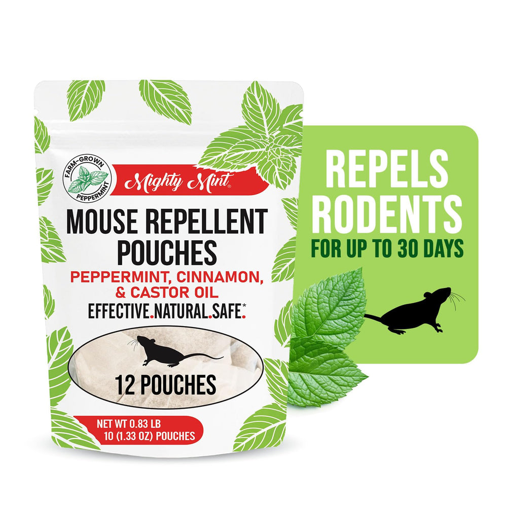 Mighty Mint pouch highlights cinnamon and castor oil blend for scent and deterrence