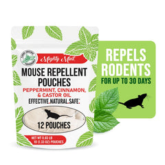 Mighty Mint pouch highlights cinnamon and castor oil blend for scent and deterrence
