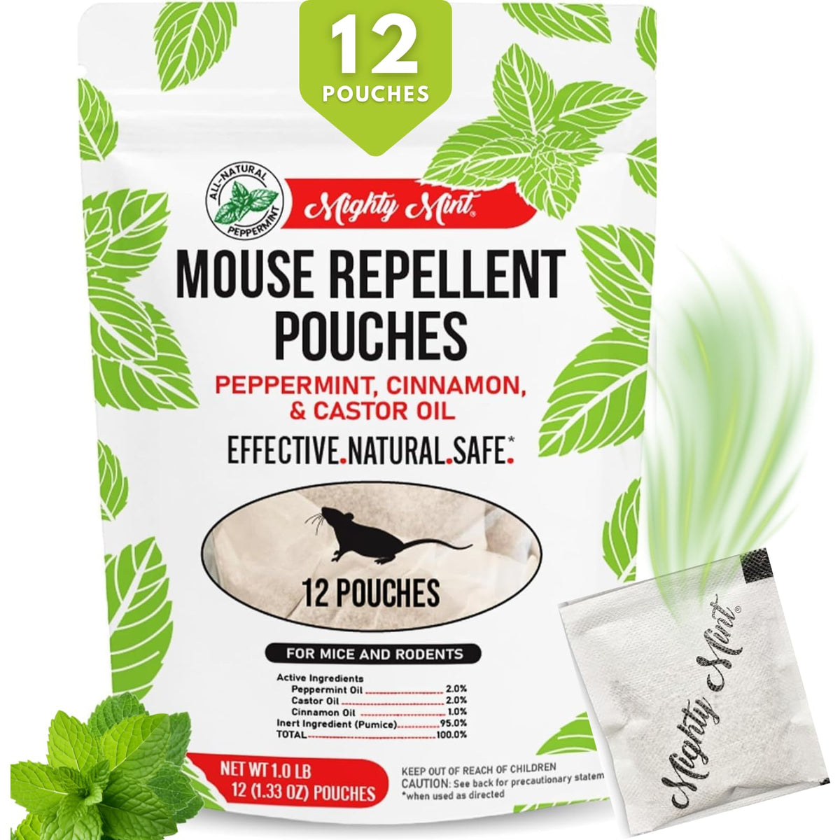Mighty Mint pouch with peppermint oil deters mice safely in homes