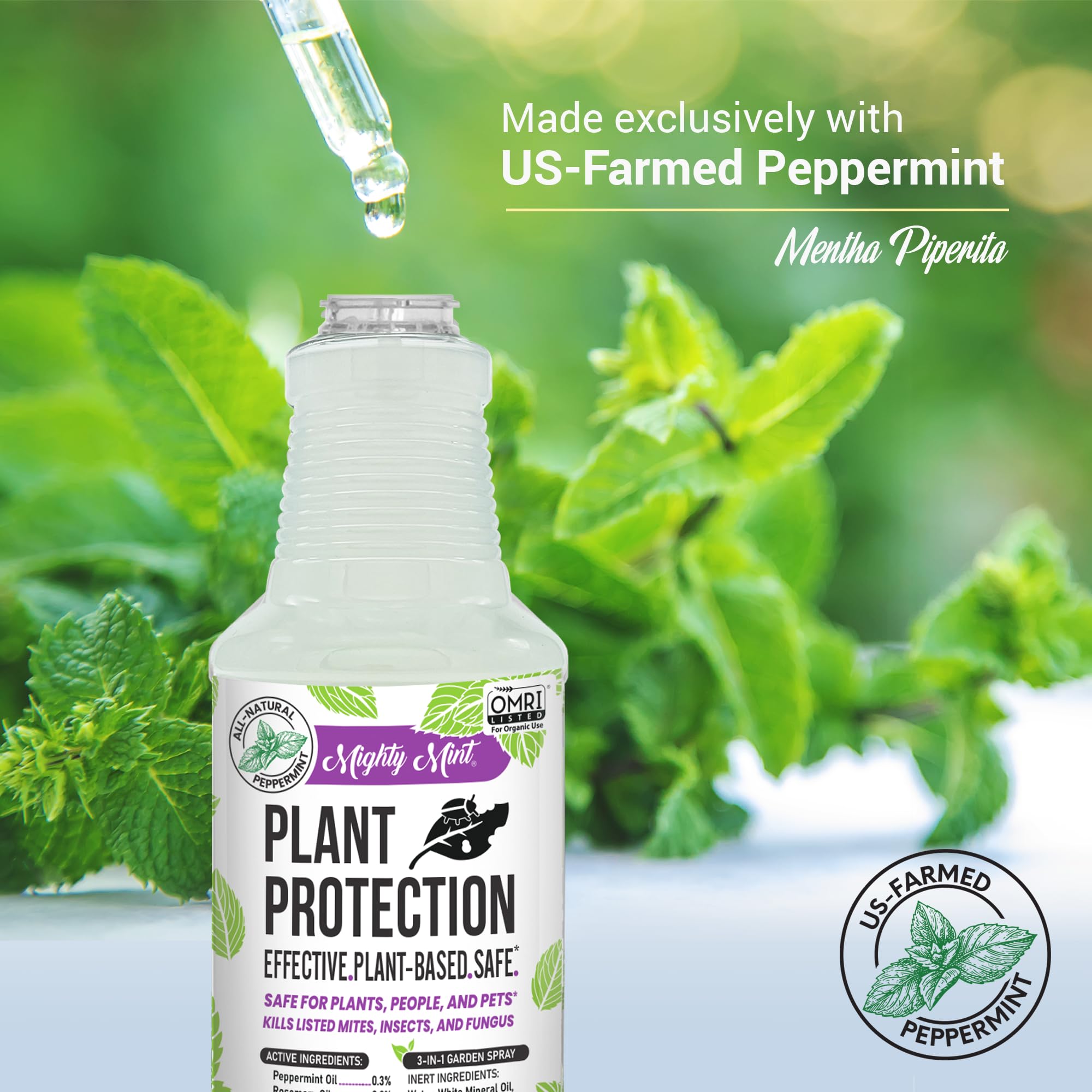 Outdoor garden scene with Mighty Mint spray for pest deterrence