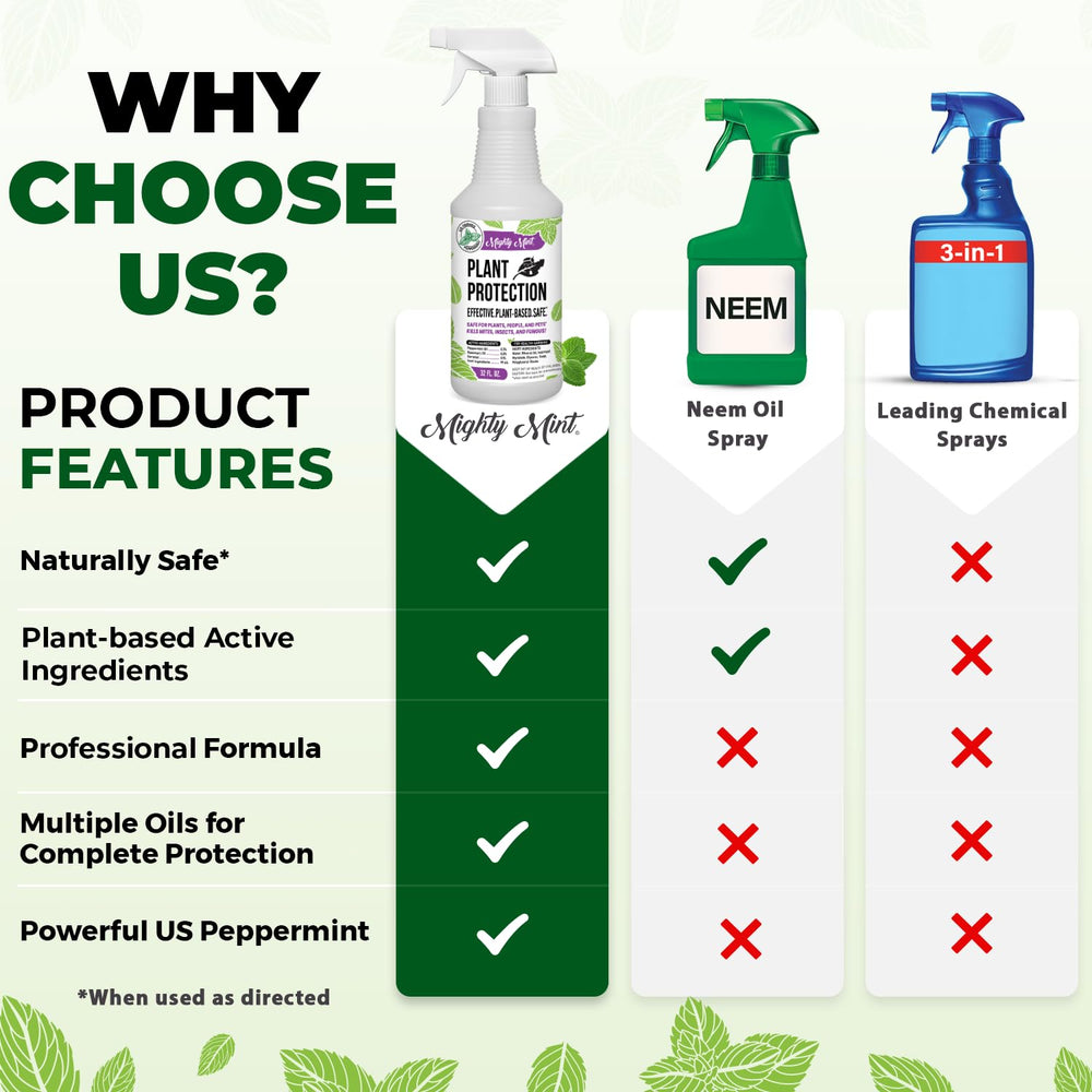 Outdoor garden plants treated with Mighty Mint spray for pest deterrence.