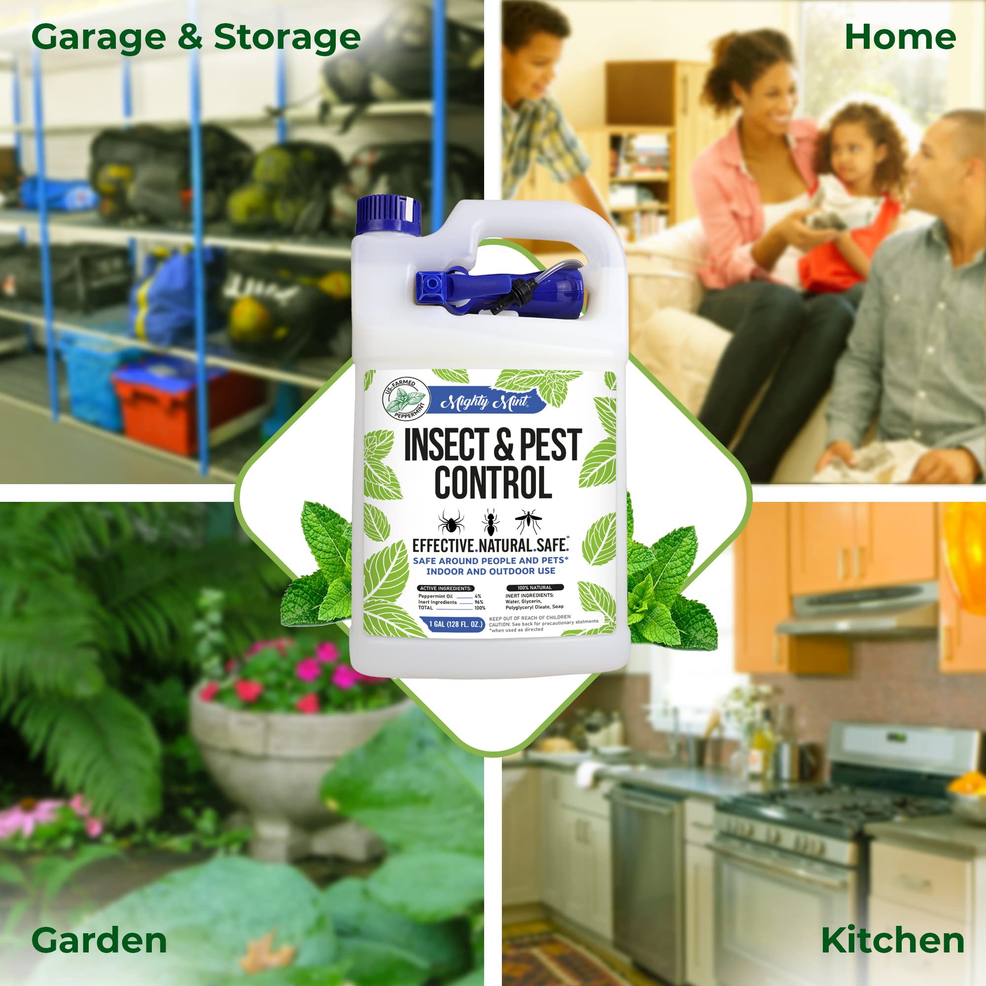 Mighty Mint gallon outdoors on a patio, ready for garden pest deterrence.