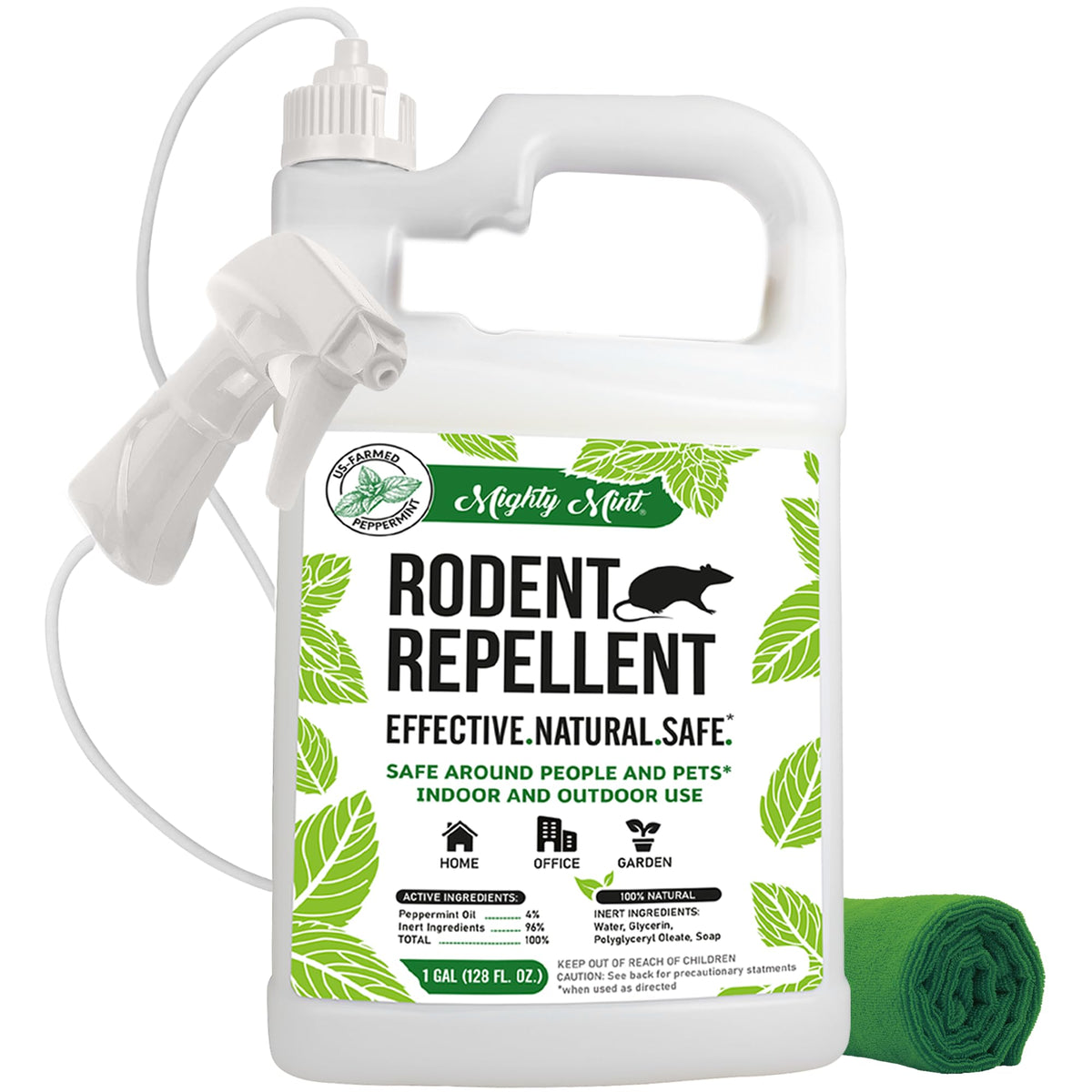 Mighty Mint peppermint rodent spray bottle for natural deterrence.
