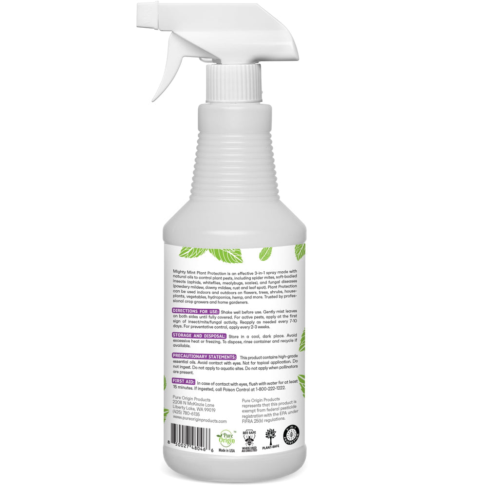 Mighty Mint spray protects against gnats, aphids, and spider mites on plants.