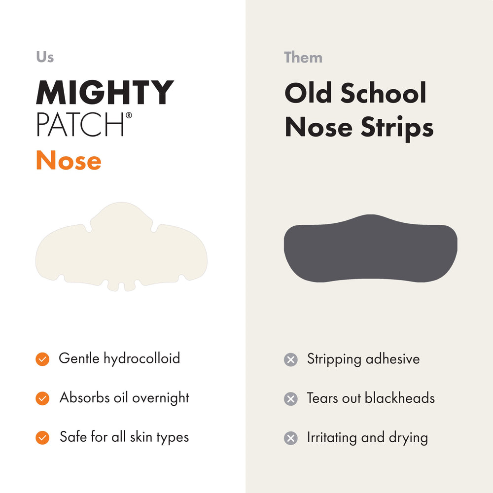 Mighty Patch Nose Strip close-up with hydrocolloid gel absorbing pore gunk.