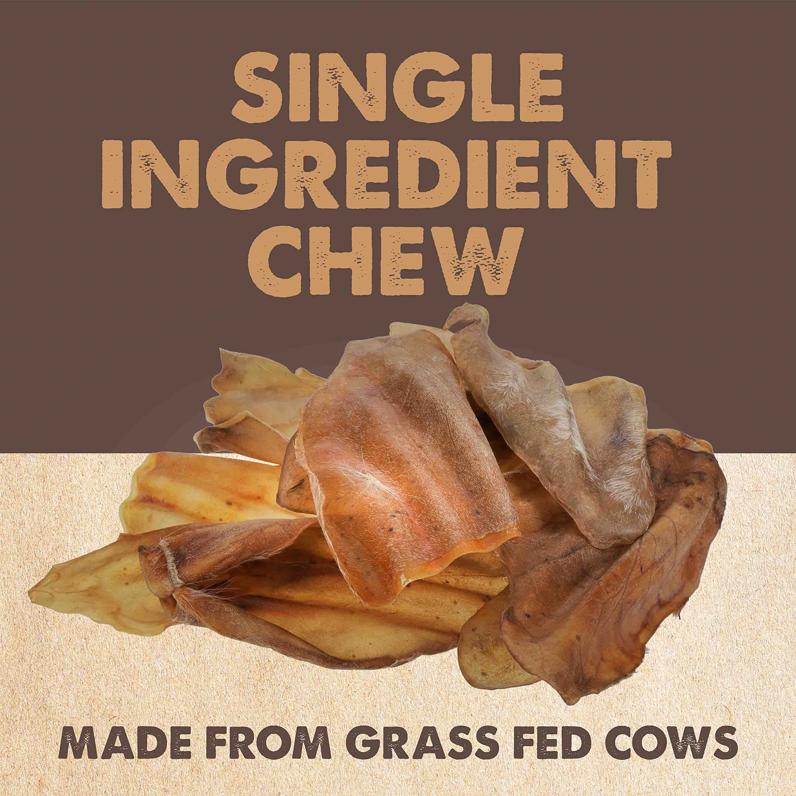 Mighty Paw grass-fed cow ears, slow-dried for a flavorful, durable chew.