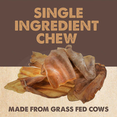Mighty Paw grass-fed cow ears, slow-dried for a flavorful, durable chew.