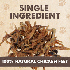 Close-up of Mighty Paw Naturals chicken feet treats, single-ingredient chew.
