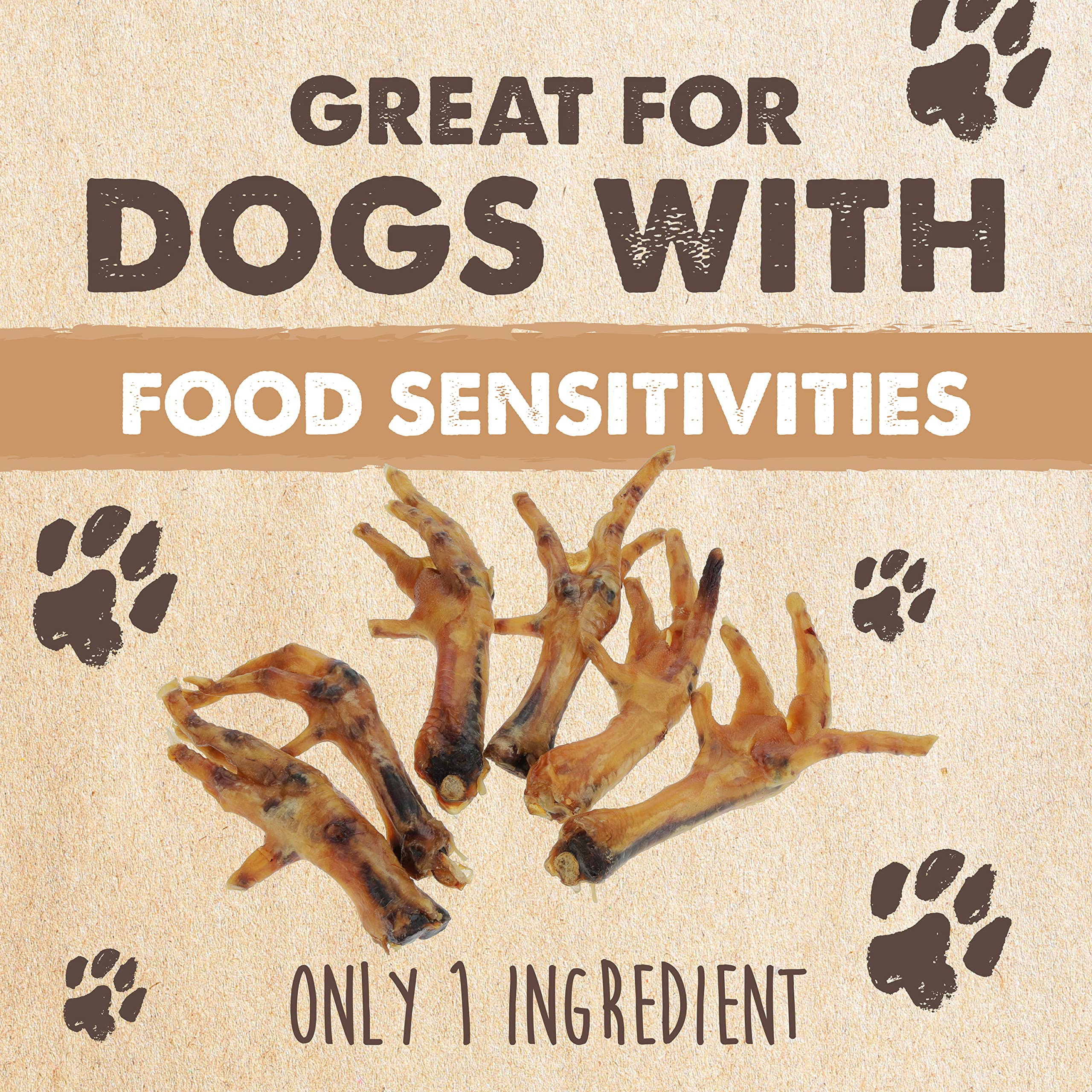 Texture-close Mighty Paw Naturals chicken feet treats, crunchy and satisfying.
