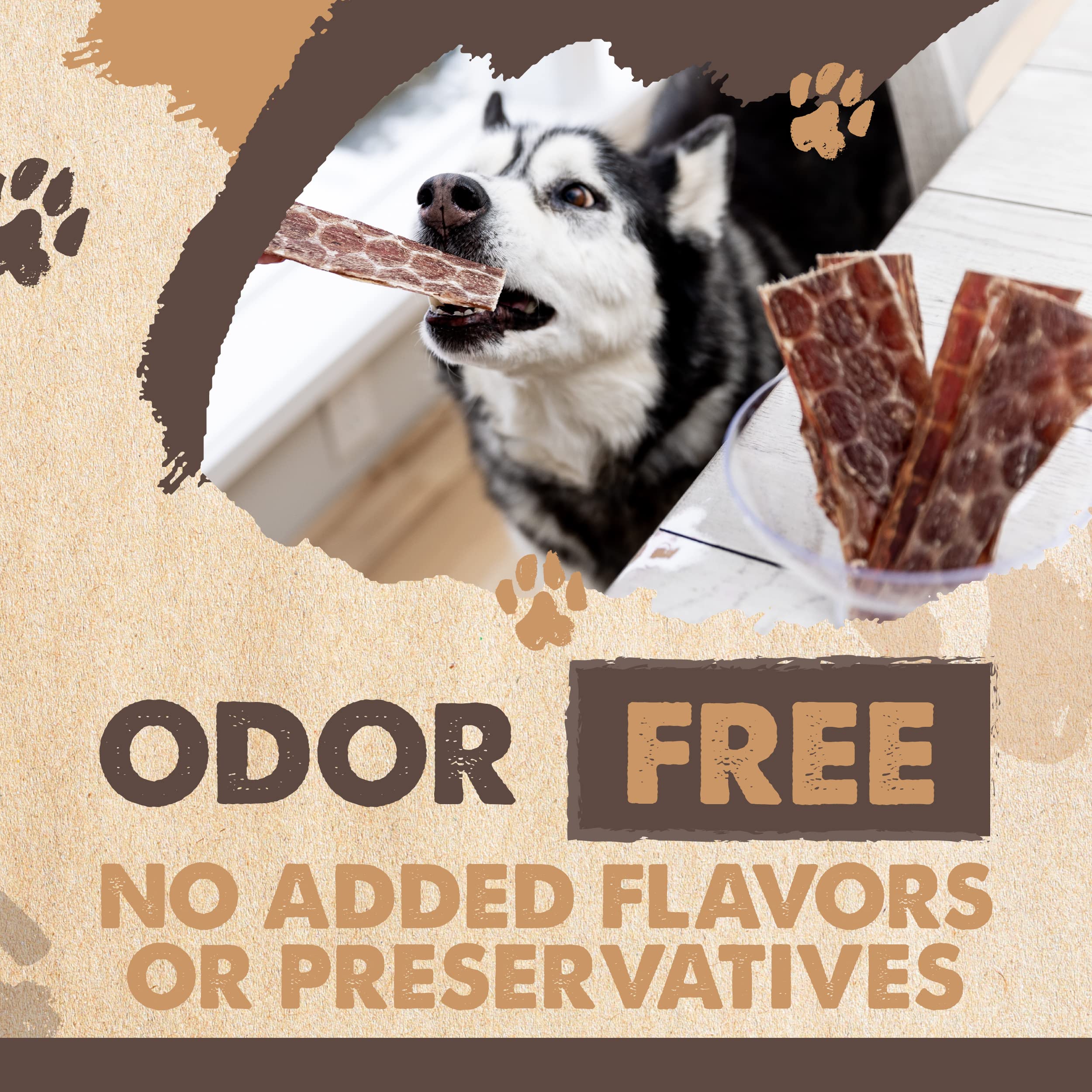 Small dog enjoys Mighty Paw Naturals jerky snack