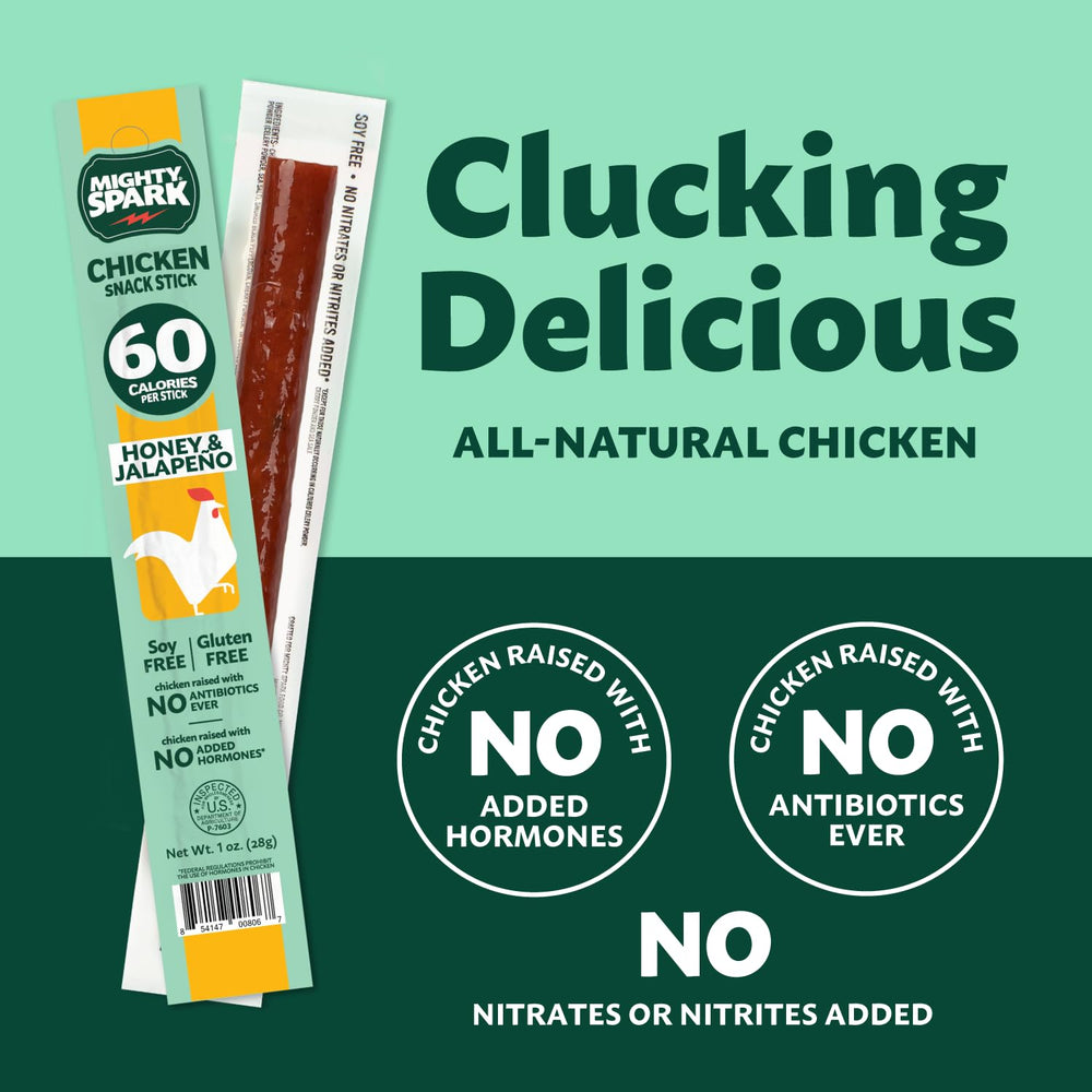 Close-up of Mighty Spark Honey Jalapeño chicken stick texture.