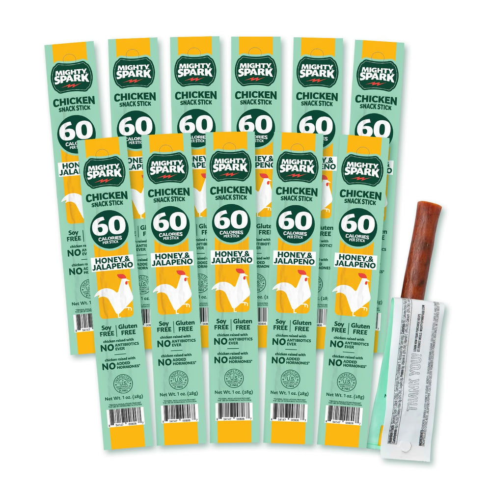 Mighty Spark Honey Jalapeño chicken sticks pack provides on-the-go energy and protein.