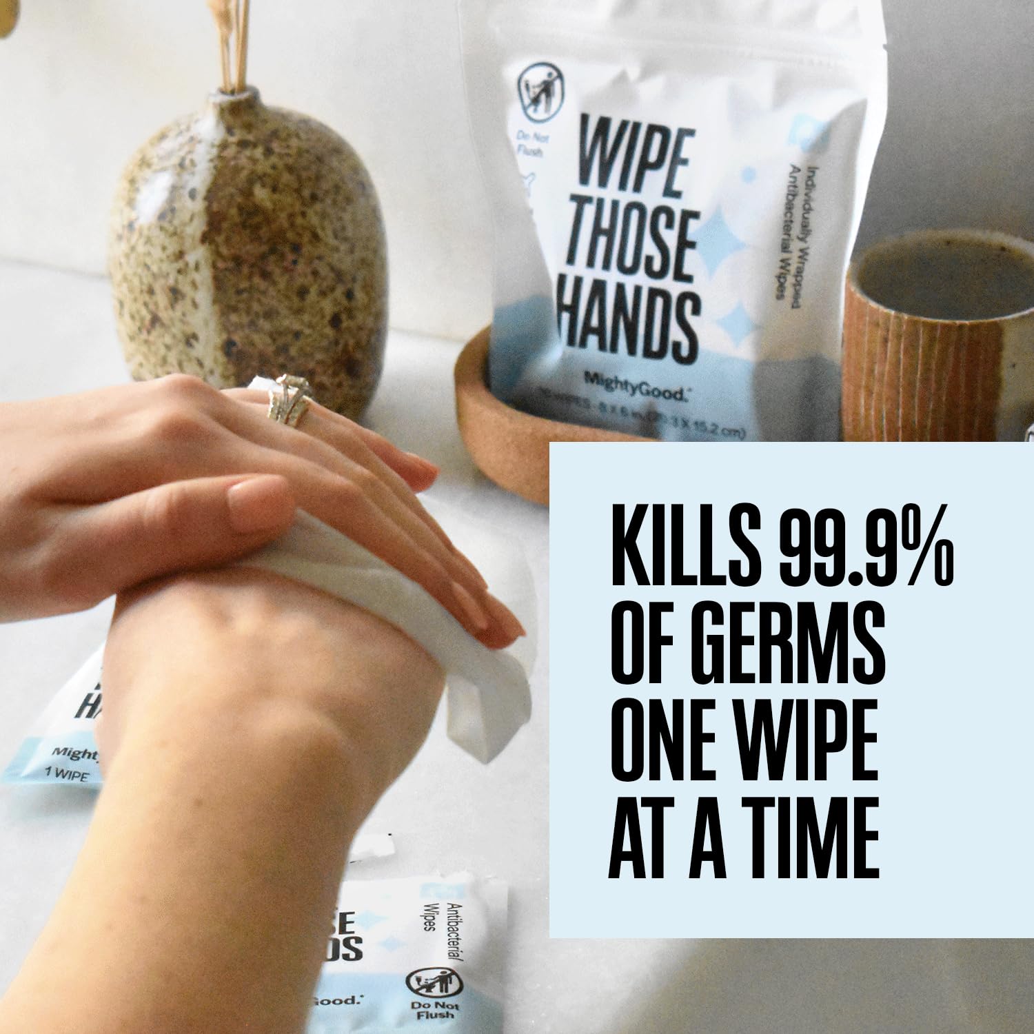 MightyGood Aloe-infused wipes provide gentle hydration during quick cleanups.
