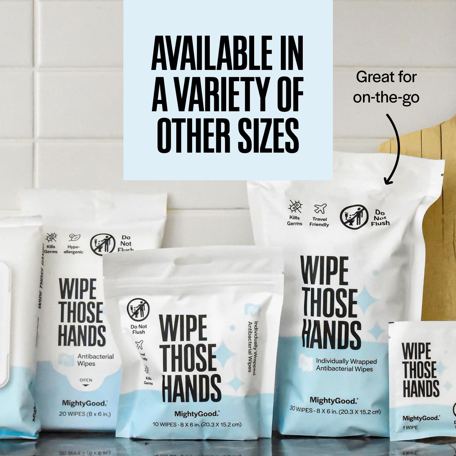 MightyGood Wipe Those Hands On-The-Go suitable for gym bag quick cleanups.