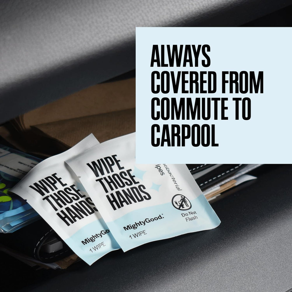MightyGood Wipe Those Hands On-The-Go travel-friendly packaging for everyday carry.
