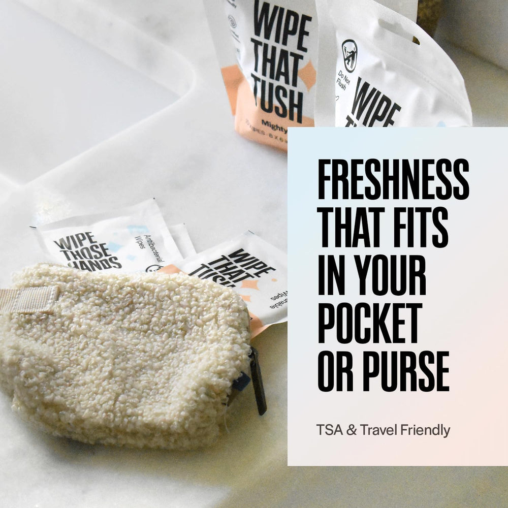 MightyGood Wipe That Tush flushable wipe for discreet on-the-go cleaning.