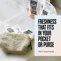 MightyGood Wipe That Tush flushable wipe for discreet on-the-go cleaning.