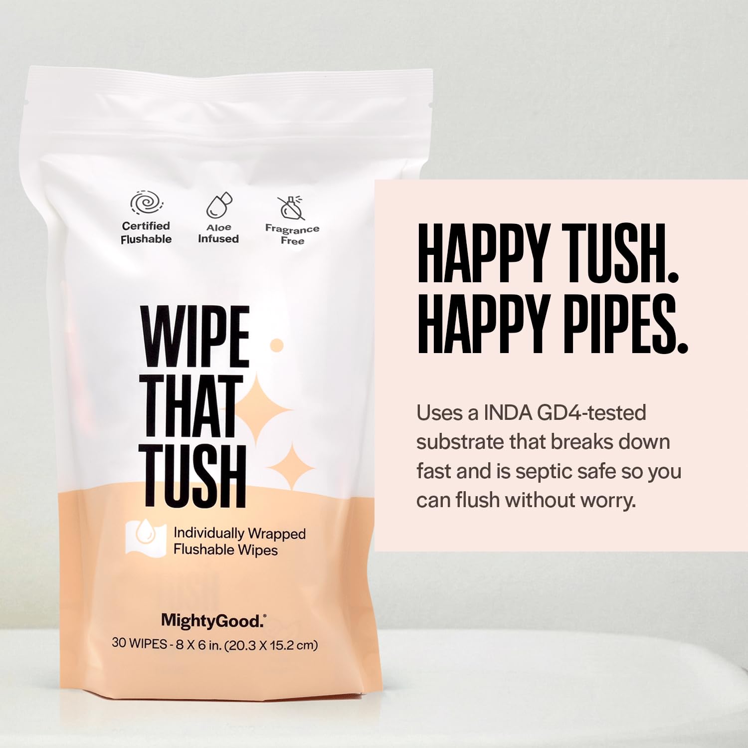 MightyGood Wipe That Tush extra-large soft cloth texture in hand.