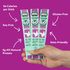 Mighty Spark chicken snack stick advertised as gluten-free and soy-free.