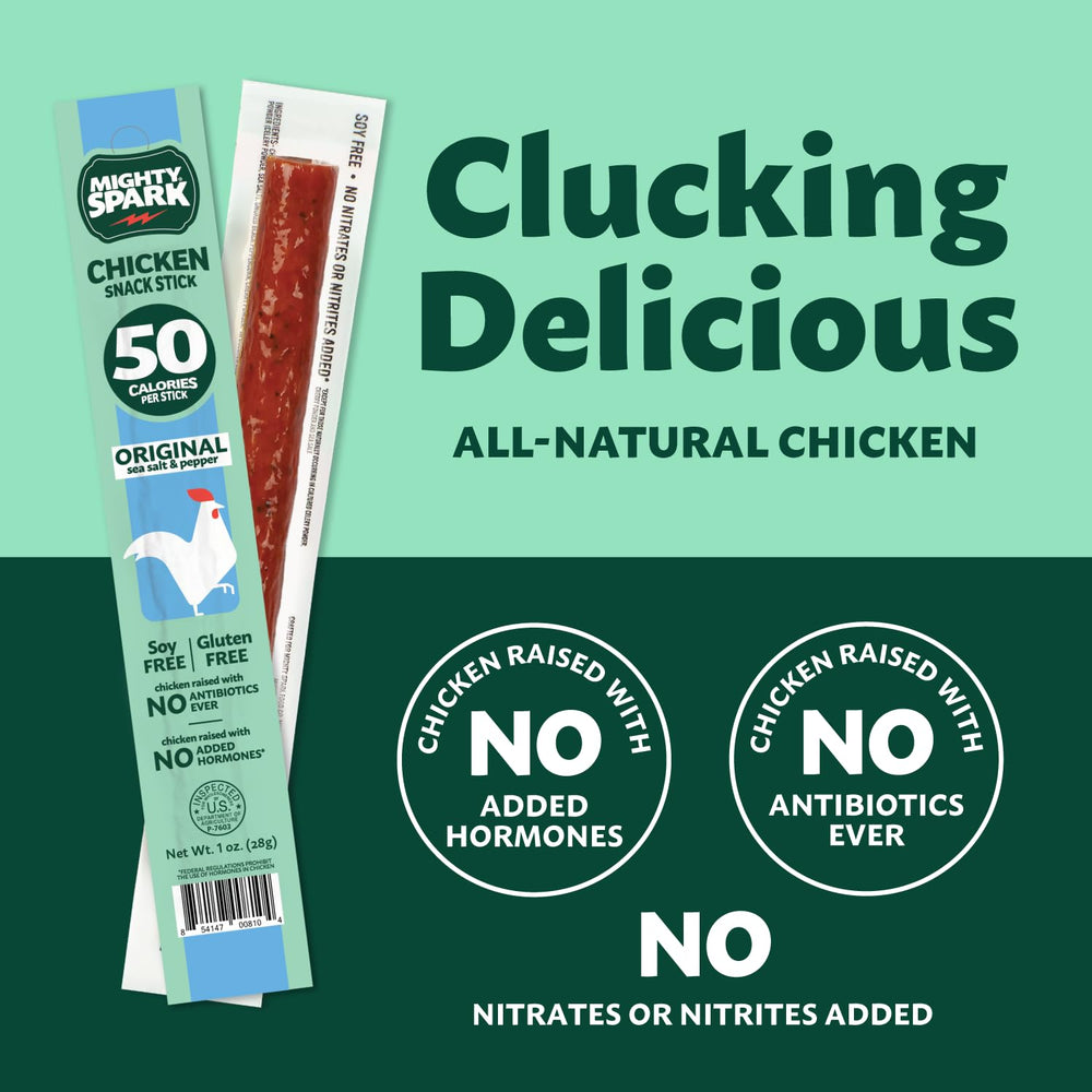 Mighty Spark original sea salt and pepper sticks showcasing 6g protein per stick.