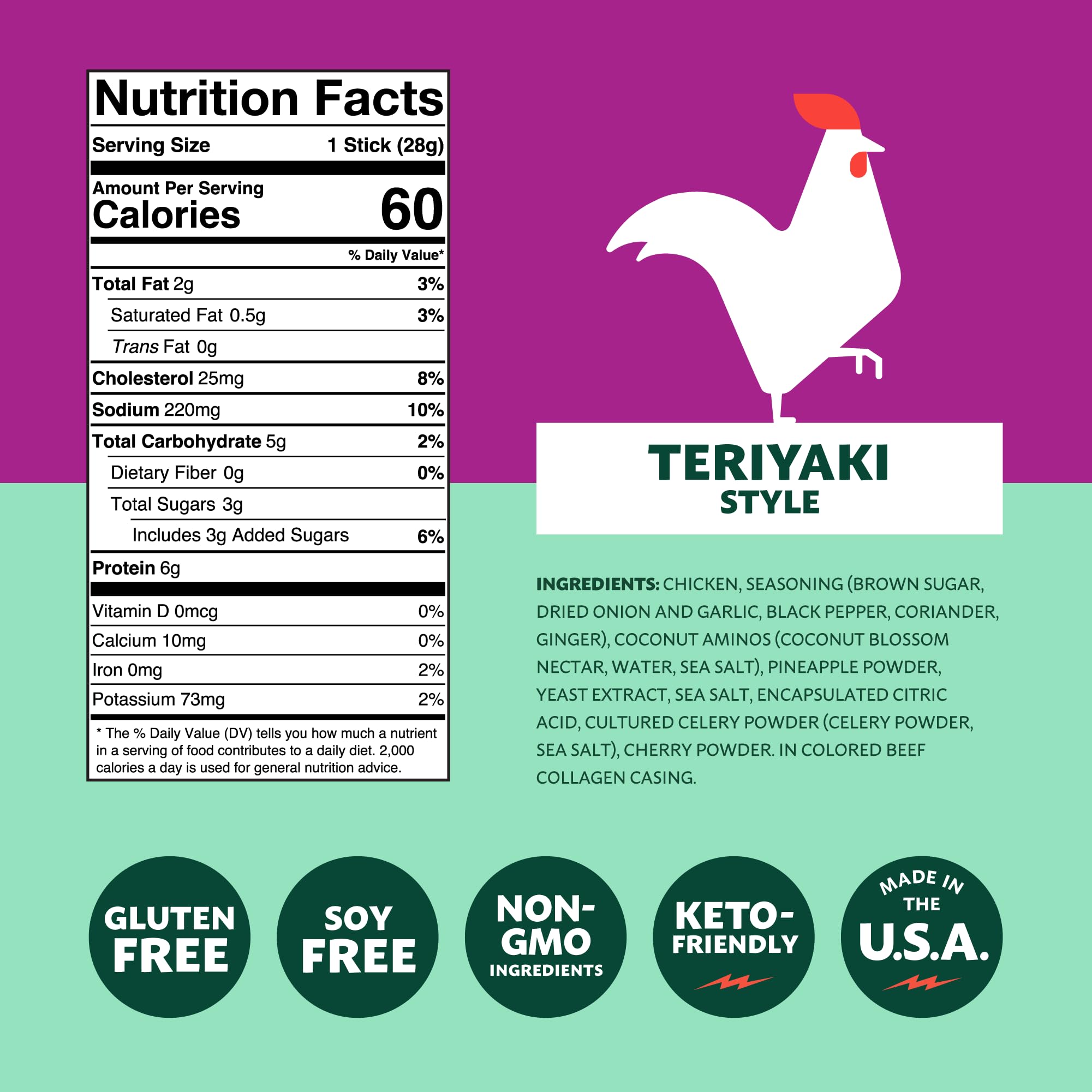 Mighty Spark teriyaki chicken snack stick held in hand for on-the-go eating.