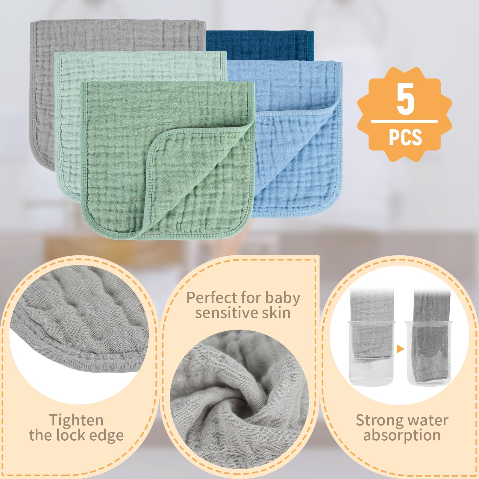 MIGIOL muslin burp cloths, pre-washed for lasting softness.