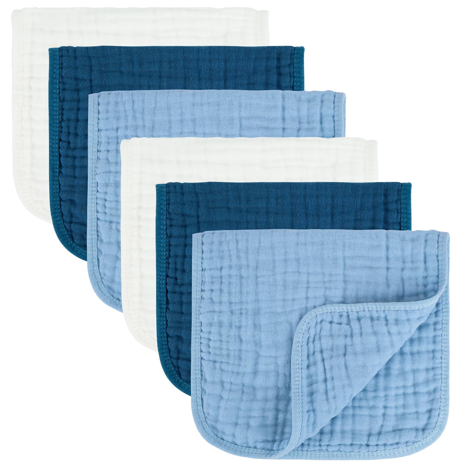 MIGIOL baby burp cloths in white and blue, soft muslin for gentle skin contact