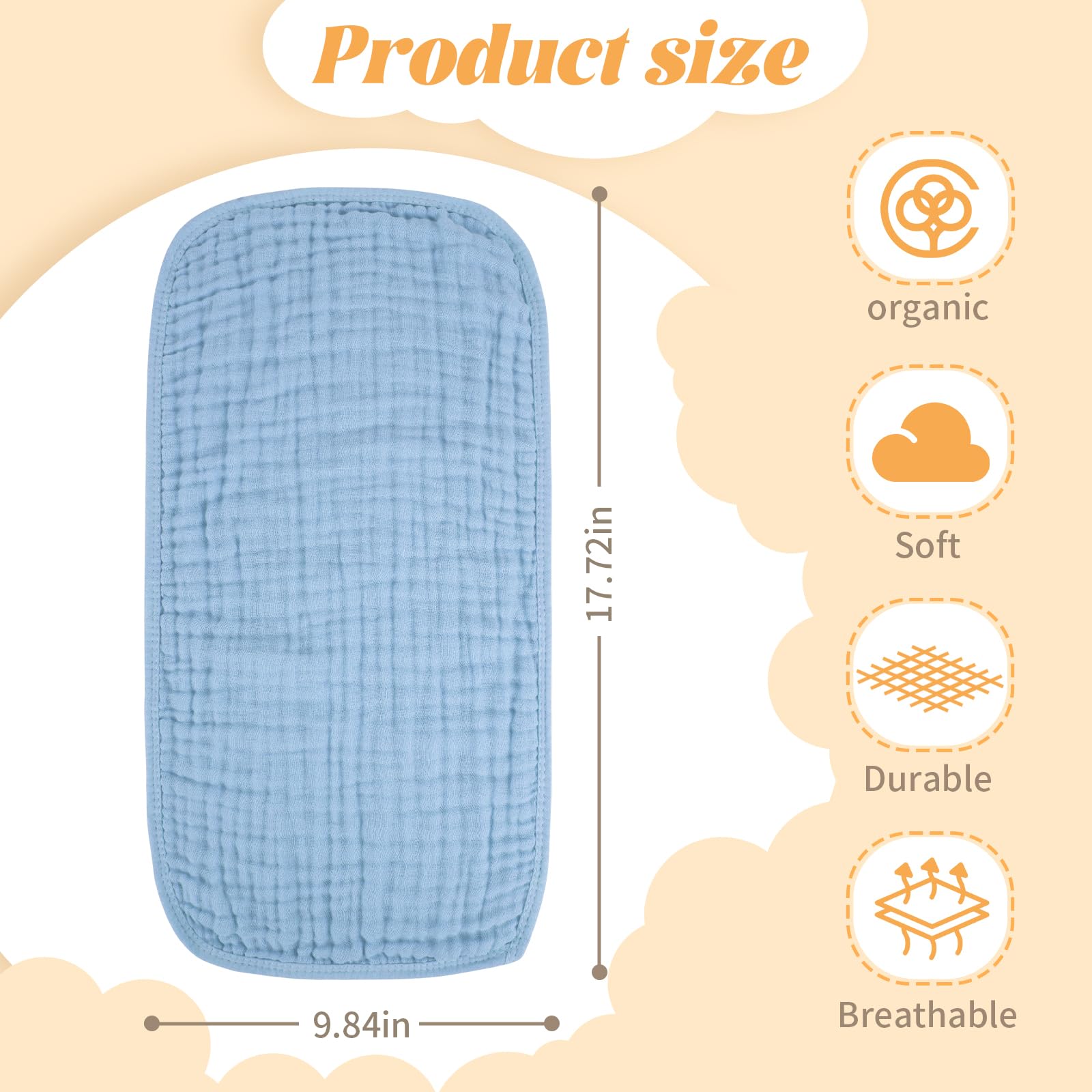 Close-up of absorbent multi-layer MUSLIN fabric showing softness and structure for dribbles