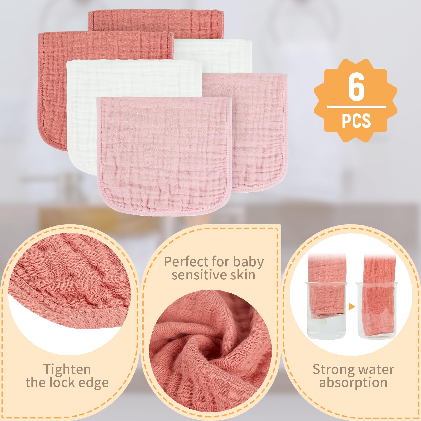 MIGIOL muslin burp cloths stacked for versatile baby use.