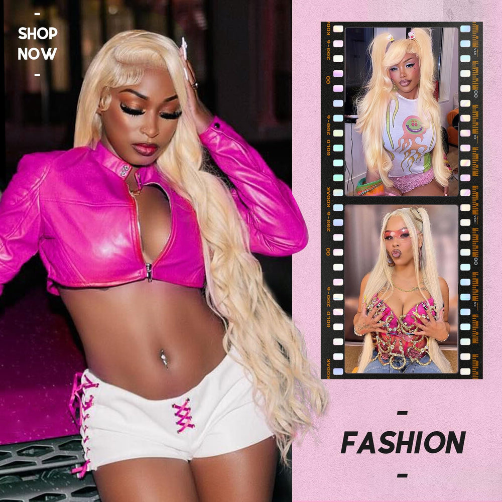 Migura blonde body wave 613 wig with 200 density for full, luxurious volume.