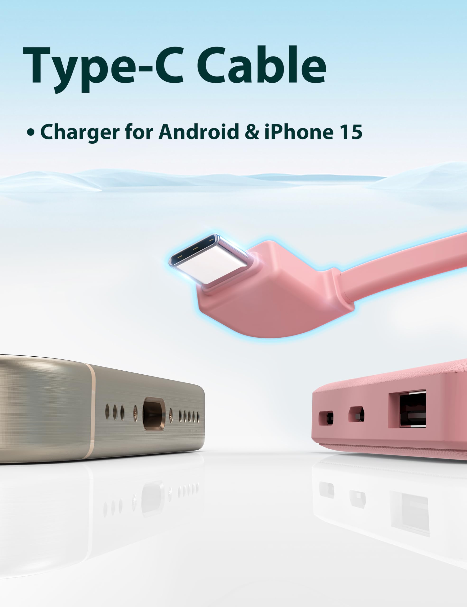 Miisso built-in Type-C cable enables direct charging without extra cables.