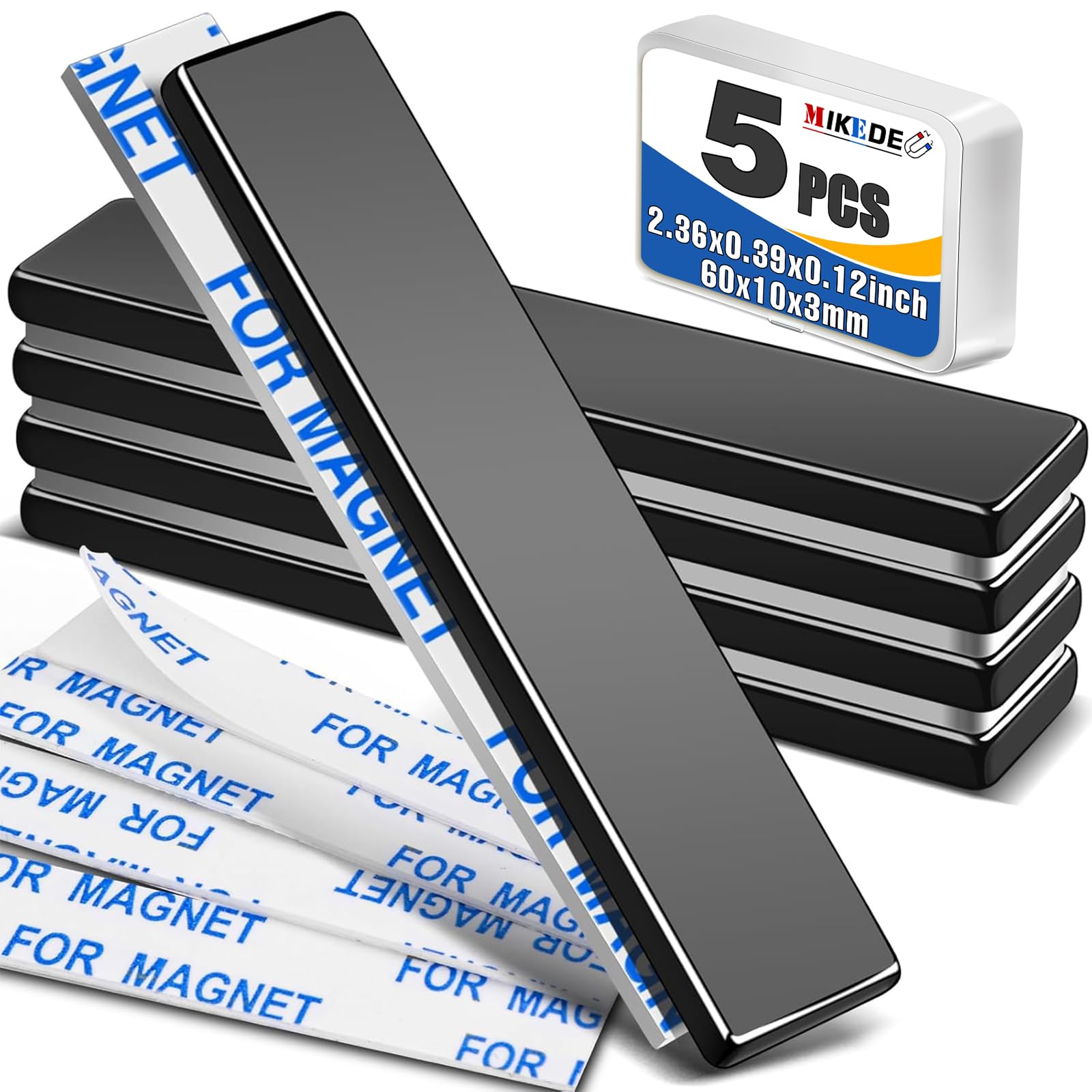 MIKEDE neodymium magnet bar 60x10x3 mm for fridge organization