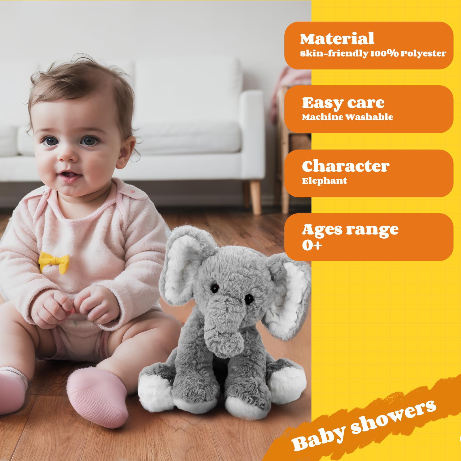 Mikee Fluffie Elephant with ripple fur for extra softness during play.