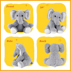 Mikee Fluffie Elephant features safe plastic pellet eyes for worry-free play.