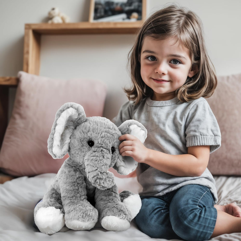 Mikee Fluffie Elephant soft texture supports safe toddler play.