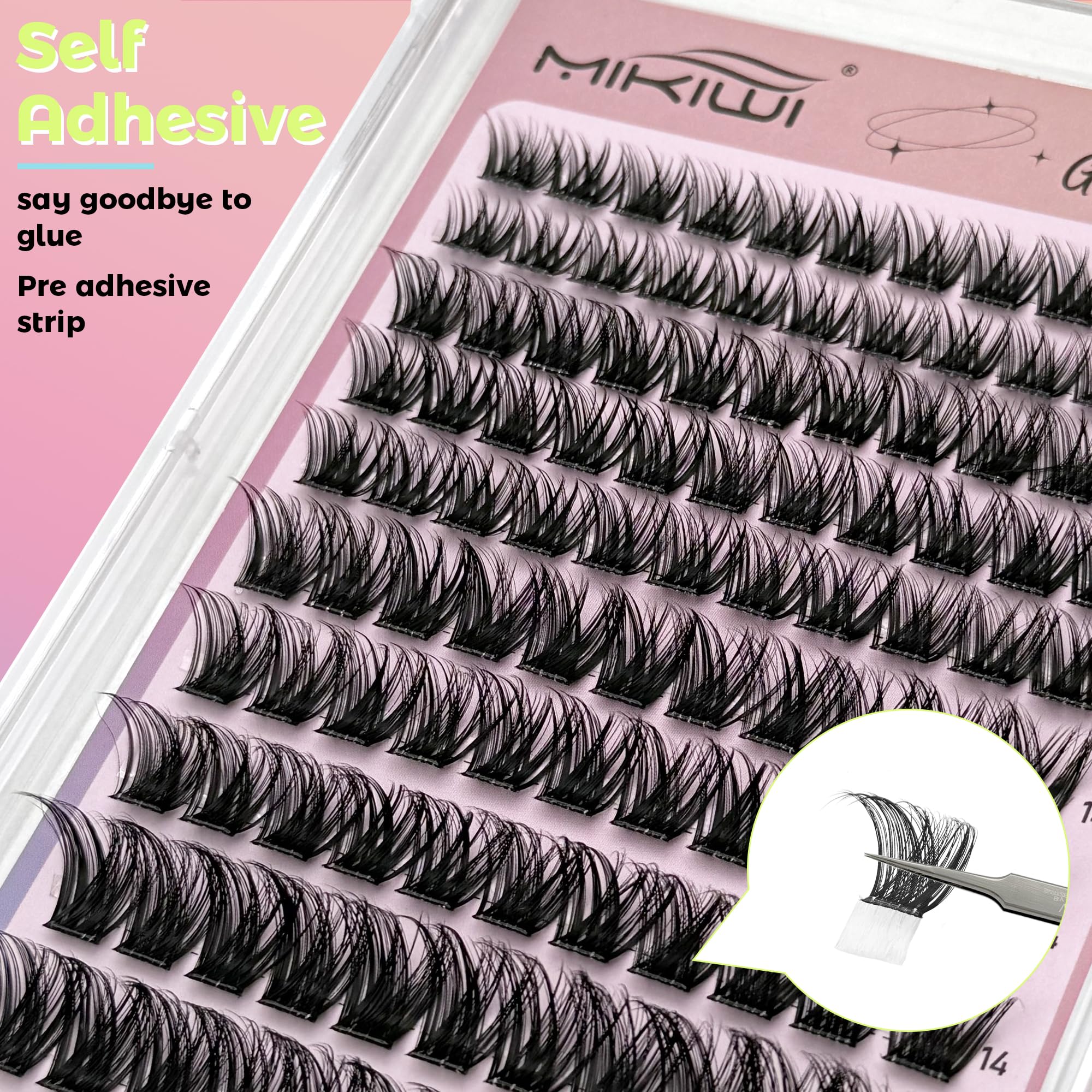 MIKIWI self-adhesive DCurl 10-16mm lashes for defined, curled eyes.