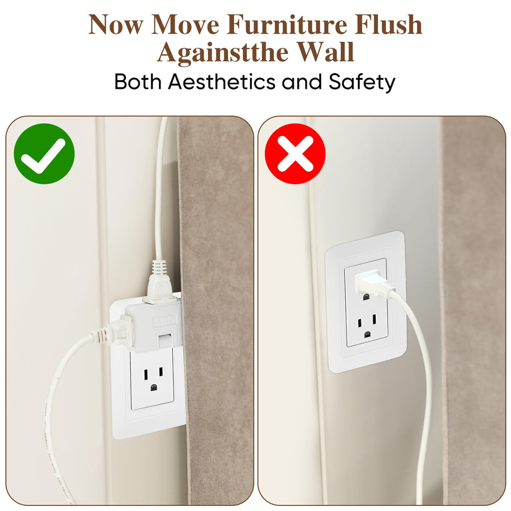 MIKWOAB two-prong outlet extender keeps cords organized and accessible.