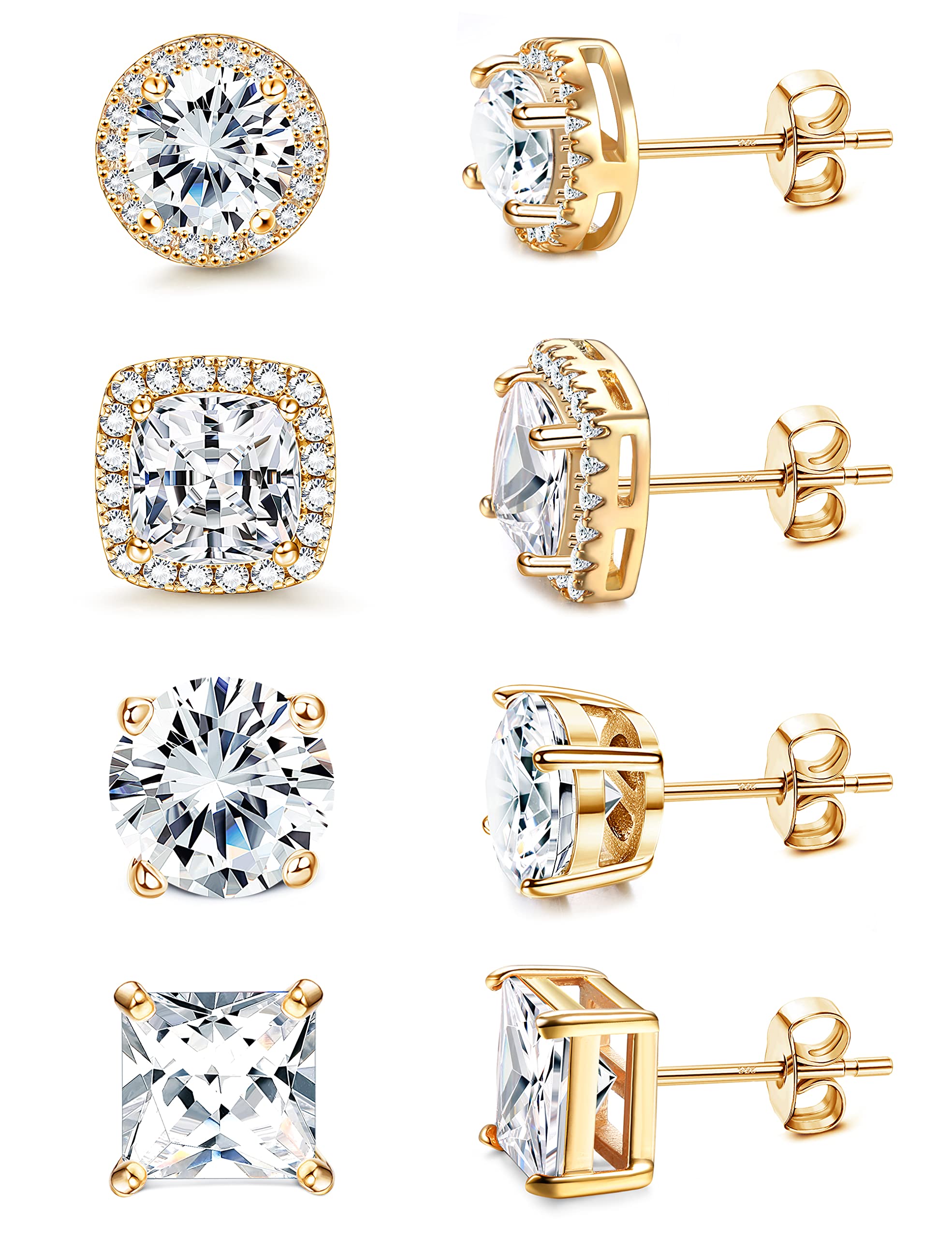 MILACOLATO cubic zirconia stud earrings with 18K yellow gold plating for everyday radiant elegance.