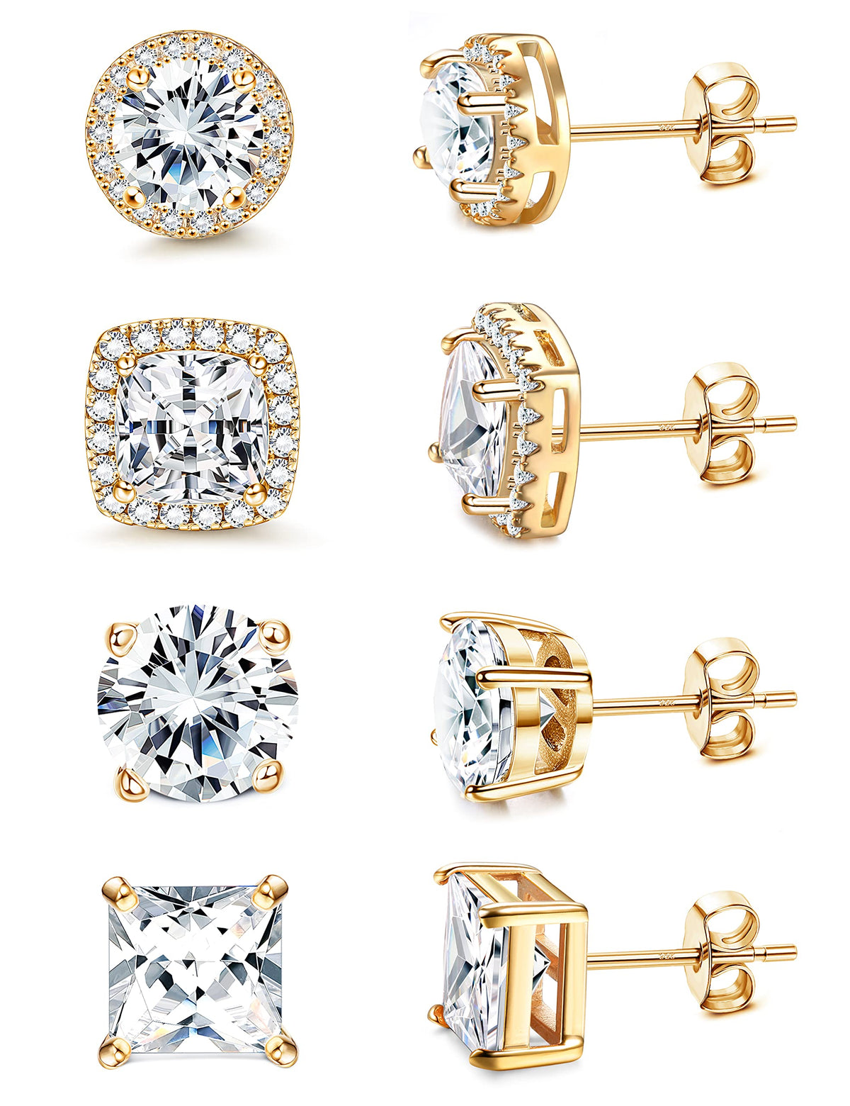 MILACOLATO cubic zirconia stud earrings with 18K yellow gold plating for everyday radiant elegance.