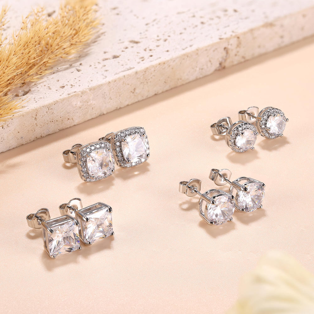 Milacolato simulated diamond earrings provide ethical sparkle for a guilt free look.