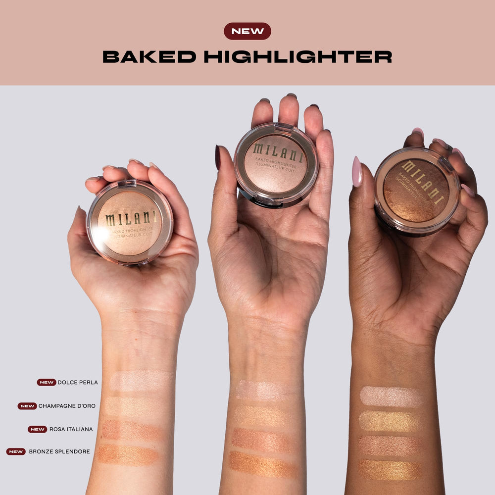 Milani Baked Highlighter buildable shimmer for day-to-night glow.
