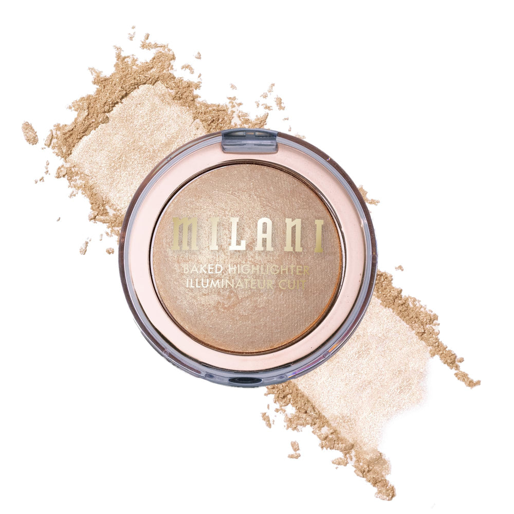 Milani Baked Highlighter Champagne D'oro compact glow on skin for radiant finish.