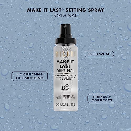 Milani Make It Last bottle close-up showing spray mist for setting makeup.