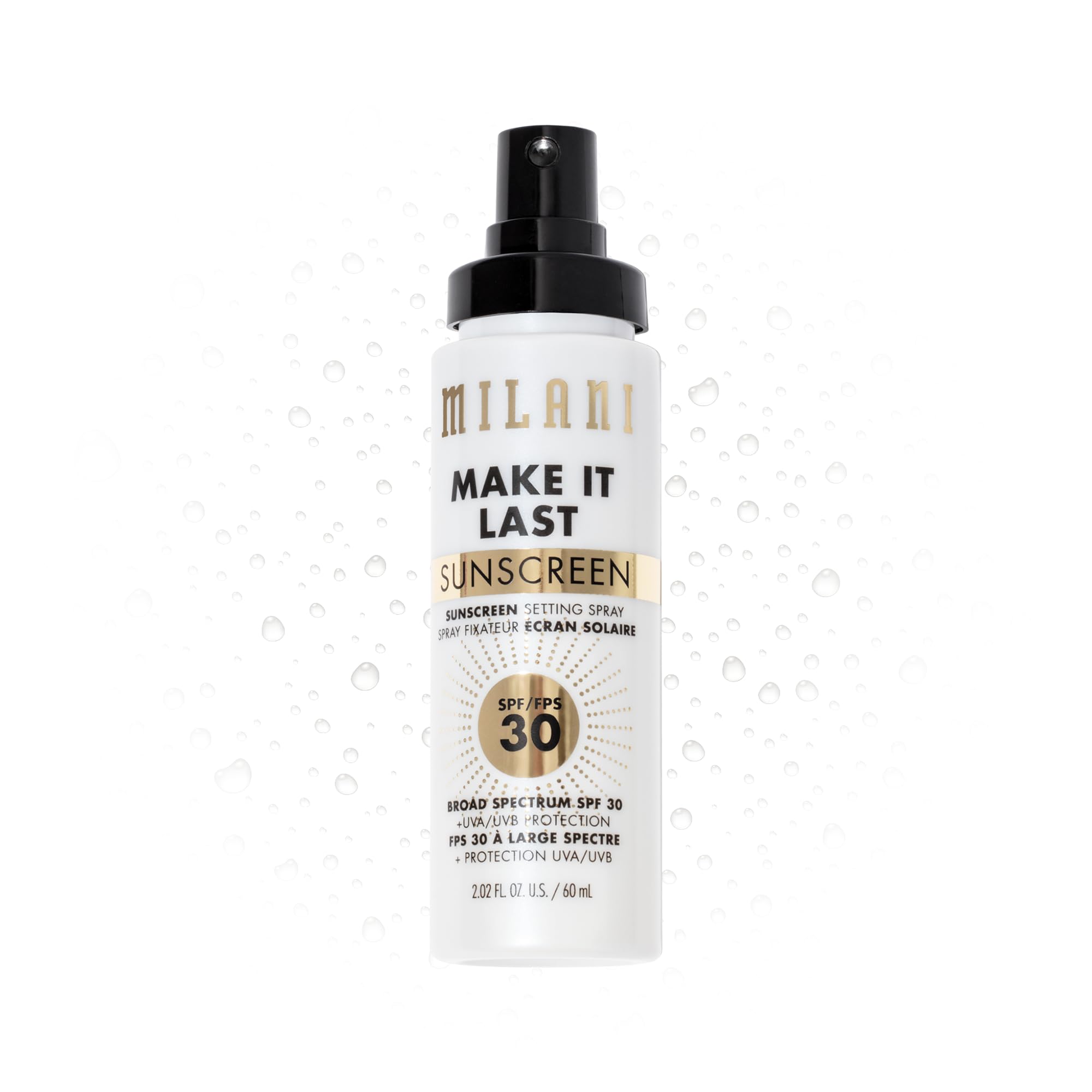 Milani Sunscreen Setting Spray bottle close-up for daily SPF protection