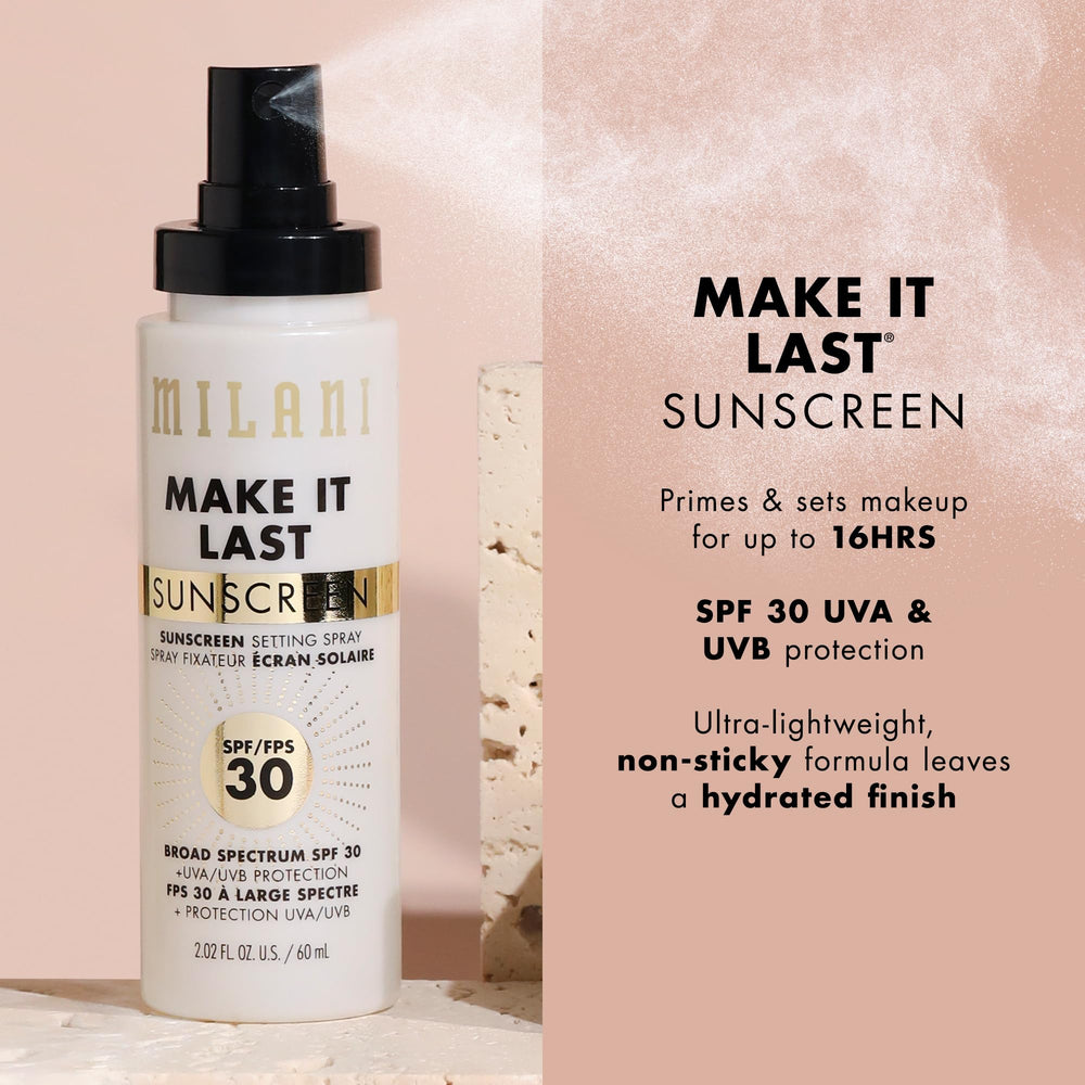 Milani SPF 30 setting spray broad-spectrum protection for outdoor use