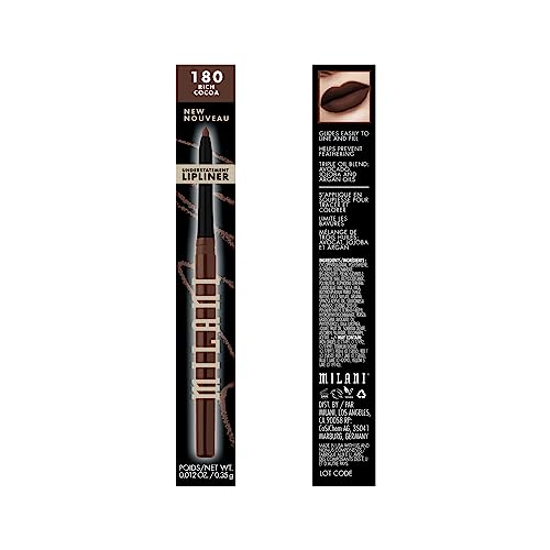 Milani lip liner pencil tip in Rich Cocoa for precise definition.