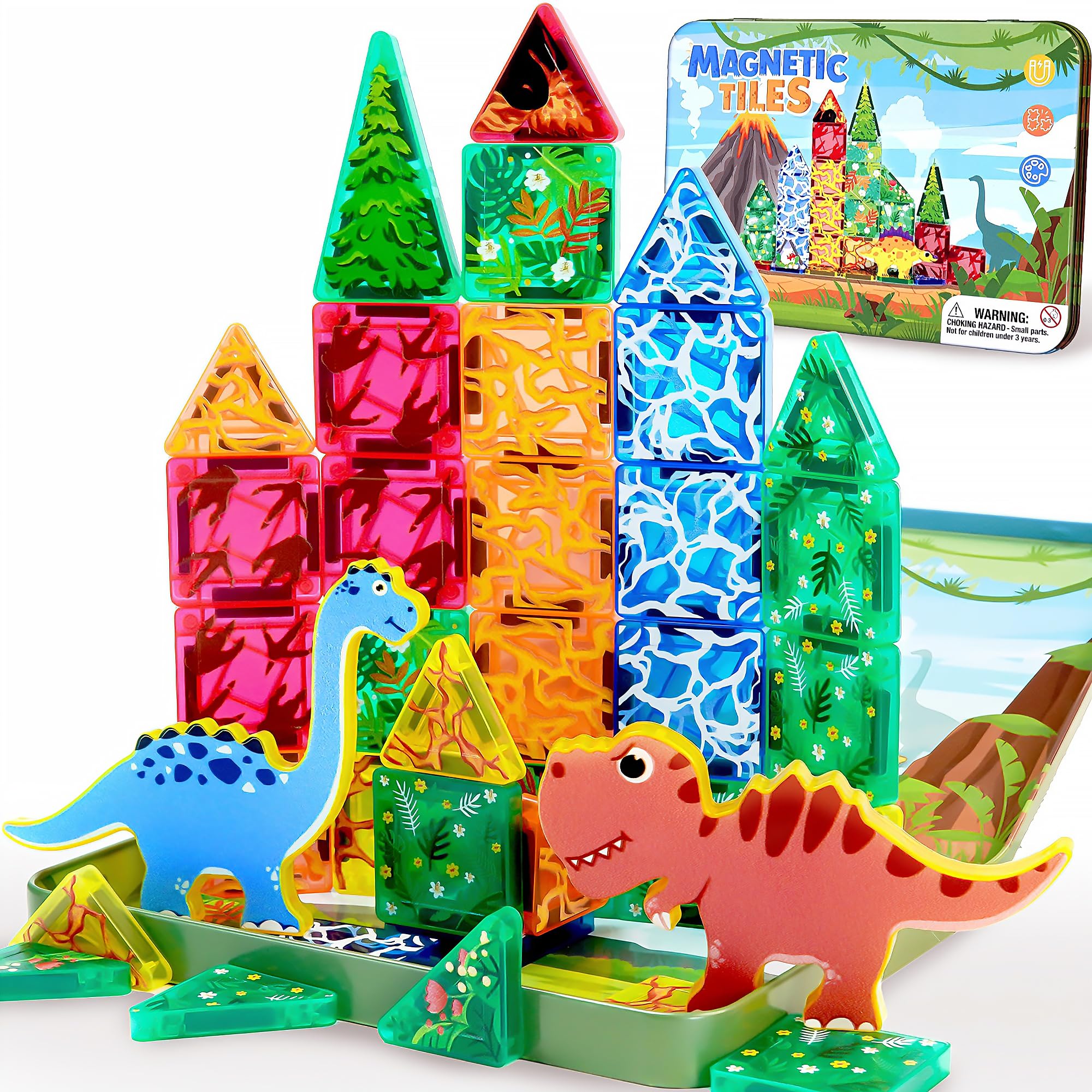 Milarji 36pc dinosaur magnetic tiles ready for creative play on the go