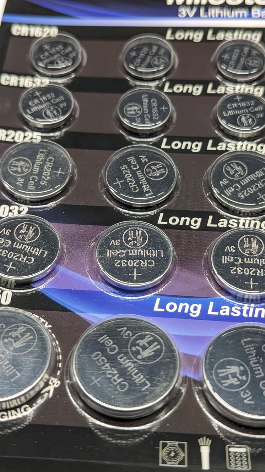 Milestock CR2032 coin-cell close-up, broad compatibility for remotes and more