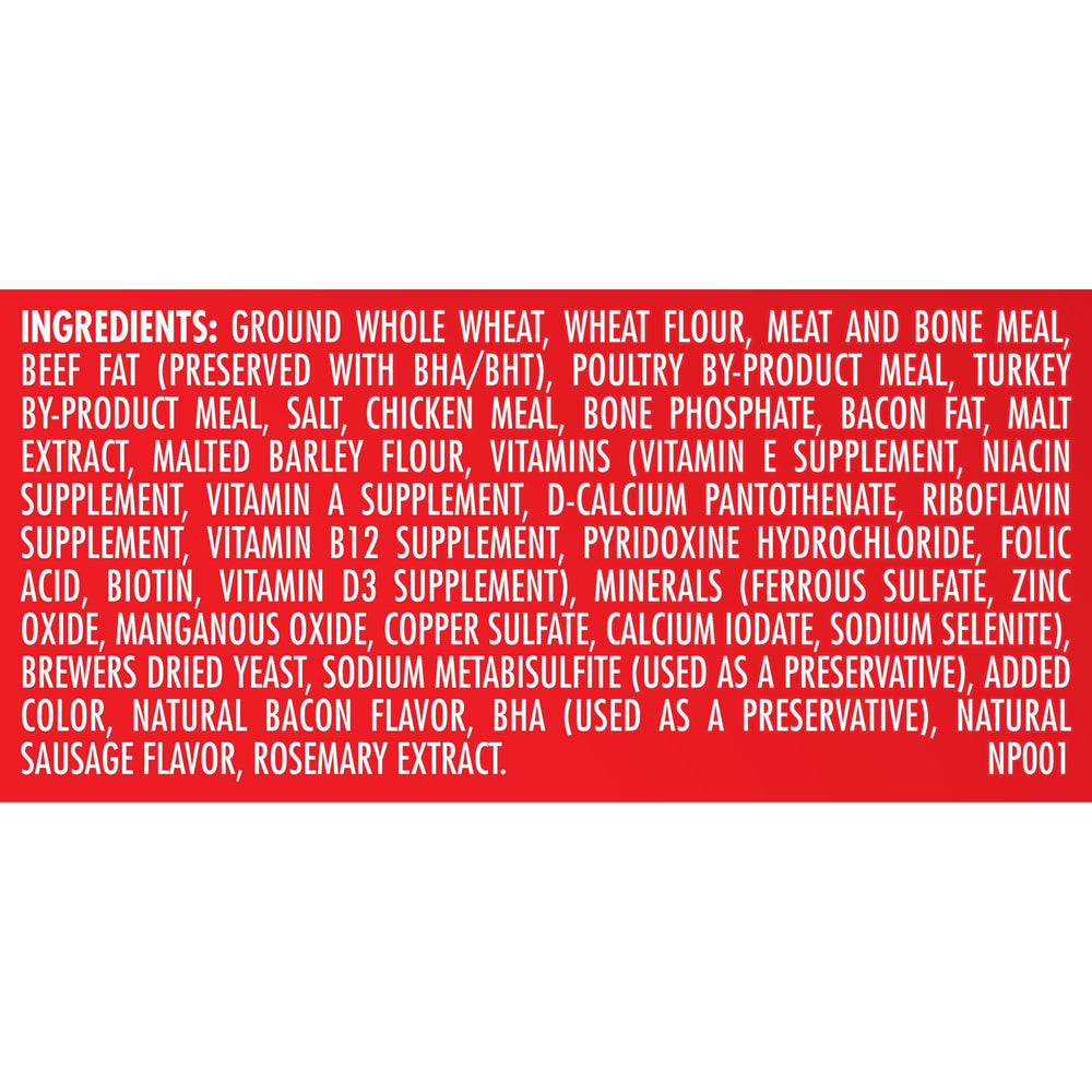 Milk-Bone Flavor Snacks nutrition-label close-up, highlights protein and minerals